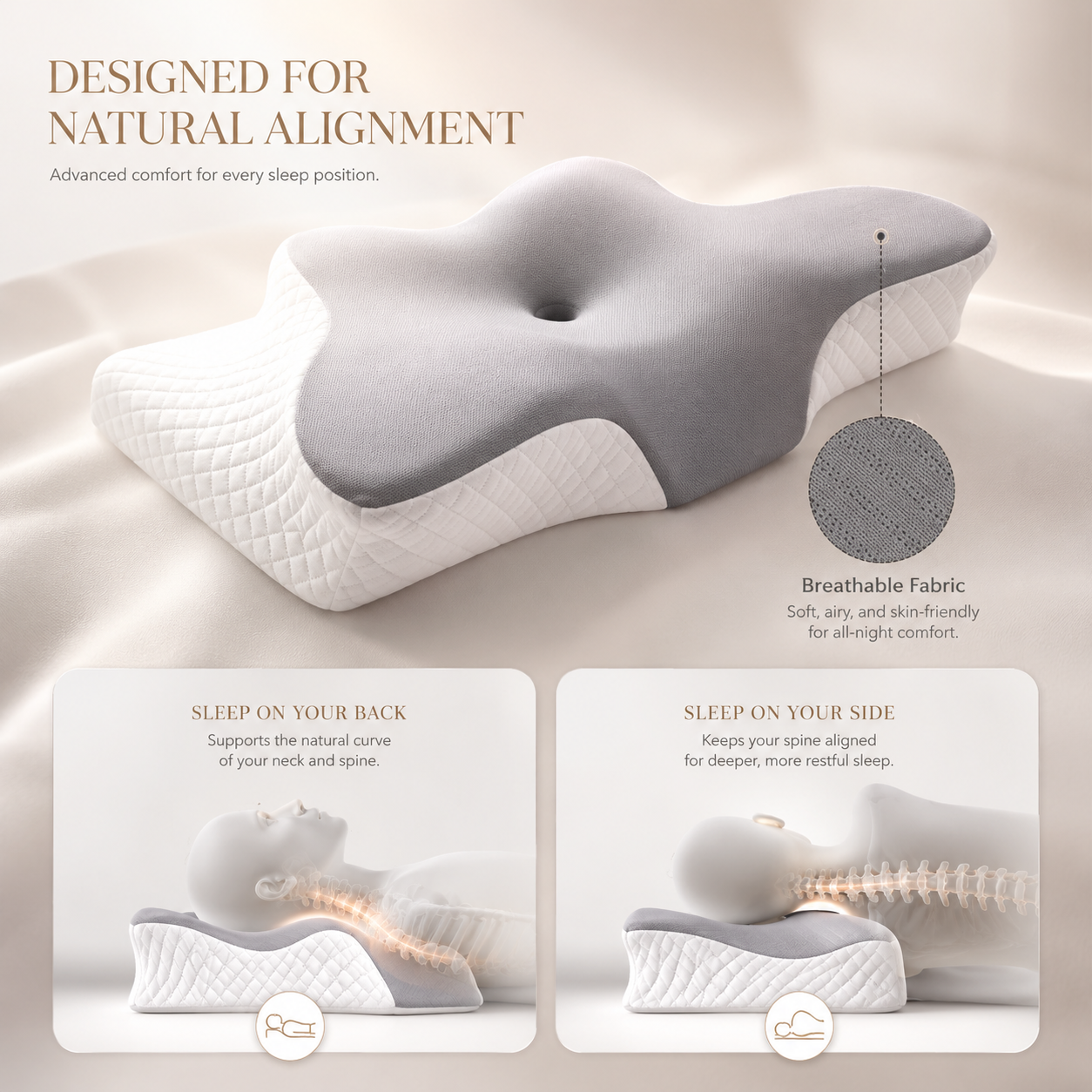 The Luna™ Cervical Memory Foam Neck Pillow Orthopedic Neck Back Support Anti Snore